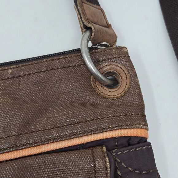 FOSSIL Brown Floral Quilted Leather Trim Crossbody Shoulder Bag Key-per Y2K - Picture 7 of 14